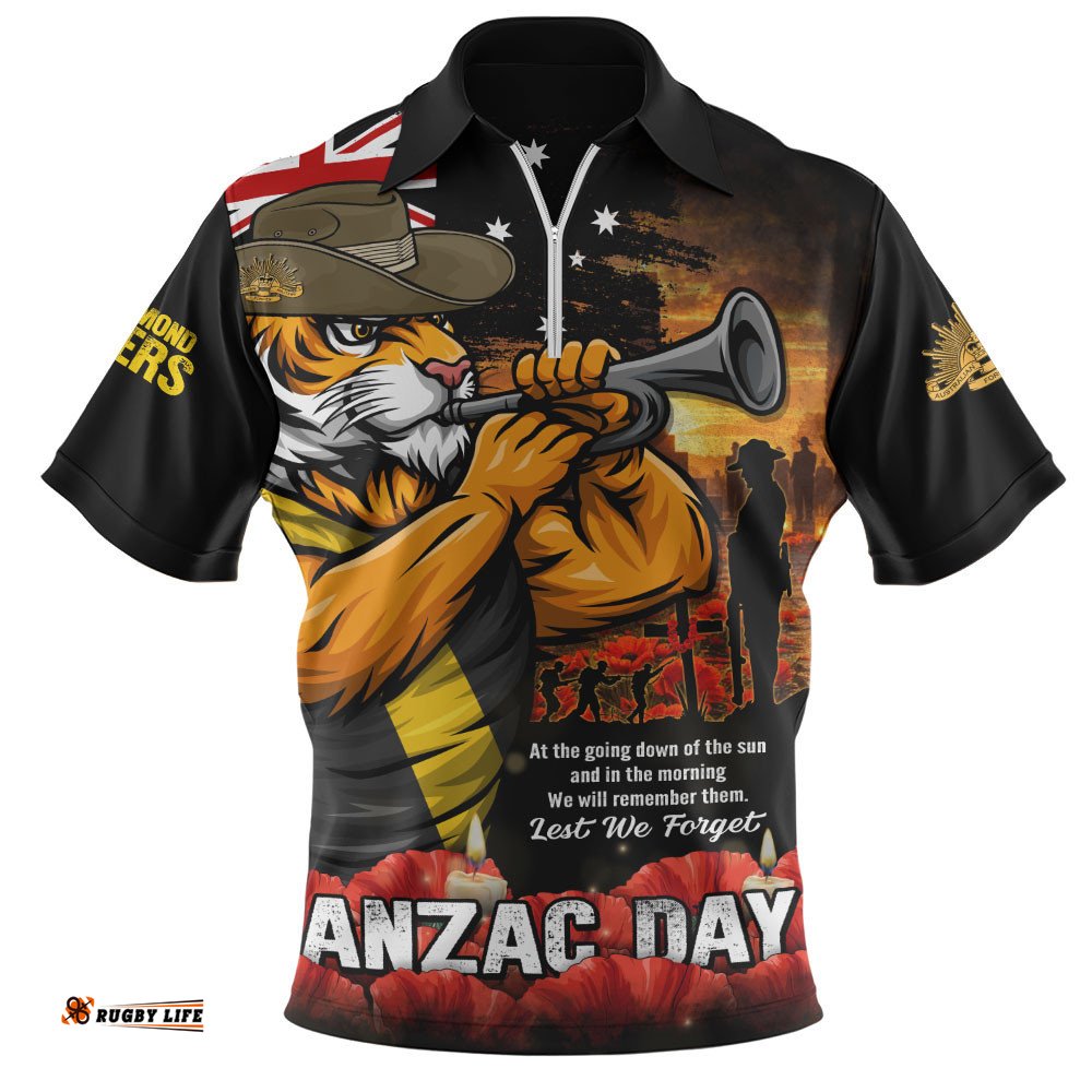 Richmond Zip Polo Shirt Anzac Day Dawn Of Courage Eternal Tribute