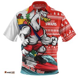 Sydney Swans Zip Polo Shirt Christmas Holiday Santa Rides The Waves