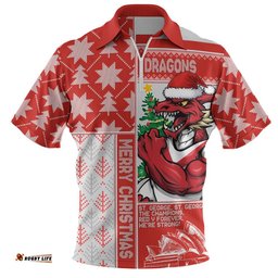 St. George Illawarra Dragons Zip Polo Shirt Christmas Magic Knit Style Winter Glow