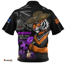 Wests Tigers Zip Polo Shirt Anzac Day Purple Poppy And Animals That Served