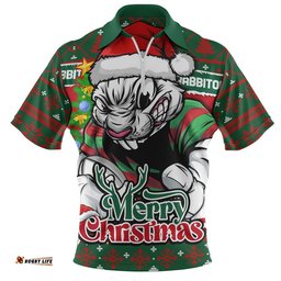 South Sydney Rabbitohs Zip Polo Shirt Merry Christmas Game Day Knit Style Team Edition