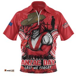 St. George Illawarra Dragons Zip Polo Shirt Anzac Day Pride Of Service Eternal Memory