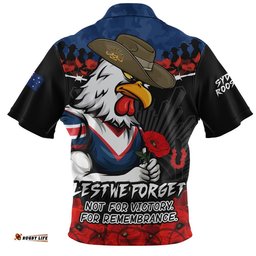 Sydney Roosters Zip Polo Shirt ANZAC Day Red Poppy And Brave Hearts Remembrance