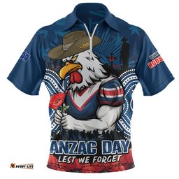 Sydney Roosters Zip Polo Shirt Anzac Day Pride Of Service Eternal Memory