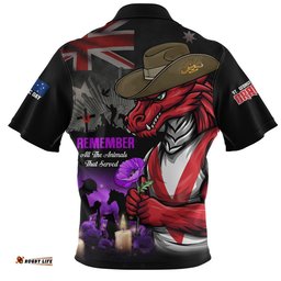 St. George Illawarra Dragons Zip Polo Shirt Anzac Day Purple Poppy And Animals That Served