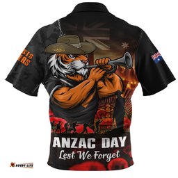 Wests Tigers Zip Polo Shirt Anzac Day Rising Dawn Ceremony Lest We Forget Courage