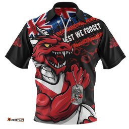 St. George Illawarra Dragons Zip Polo Shirt Anzac Remembrance Of The Fallen