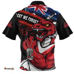 St. George Illawarra Dragons Zip Polo Shirt Anzac Remembrance Of The Fallen