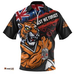 Wests Tigers Zip Polo Shirt Anzac Remembrance Of The Fallen