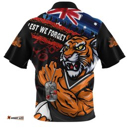 Wests Tigers Zip Polo Shirt Anzac Remembrance Of The Fallen