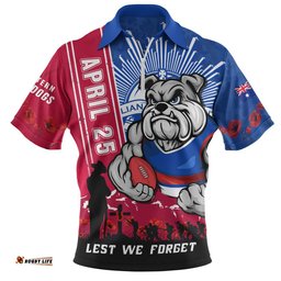 Western Bulldogs Zip Polo Shirt Anzac Day Lest We Forget Memorial