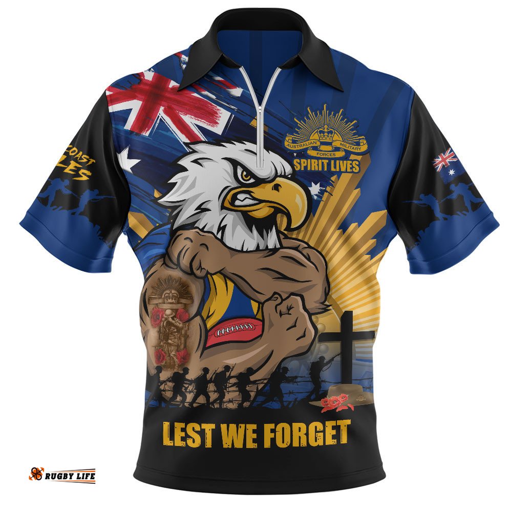 West Coast Eagles Zip Polo Shirt ANZAC Day Honour And Football Legacy