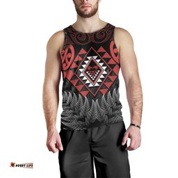 Aotearoa Kiwi Taniko Men Tank Top Silver Fern With Maori Koru Pattern LT14