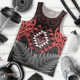 Aotearoa Kiwi Taniko Men Tank Top Silver Fern With Maori Koru Pattern LT14