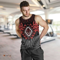 Aotearoa Kiwi Taniko Men Tank Top Silver Fern With Maori Koru Pattern LT14