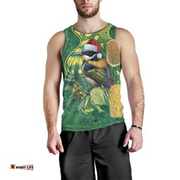 Aussie Honeyeaters Banksia Christmas Men Tank Top Aboriginal Dots Painting Green Motif LT9