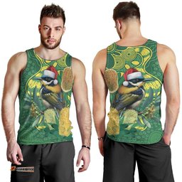 Aussie Honeyeaters Banksia Christmas Men Tank Top Aboriginal Dots Painting Green Motif LT9