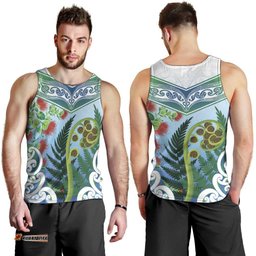Aotearoa New Zealand Natural Plants Men Tank Top Pohutukawa with Silver Ferns Koru Frond Maori Tattoos LT03
