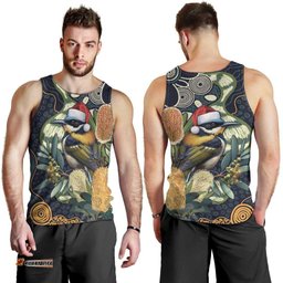 Aussie Honeyeaters Banksia Christmas Men Tank Top Aboriginal Dots Painting Blue Motif LT9