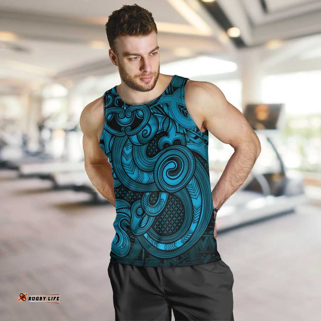 Aotearoa Maori Hei Tiki Men Tank Top Kikorangi Kowhaiwhai Puhoro Motif LT9