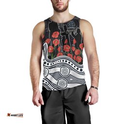 Carlton Blues ANZAC Day Men Tank Top Indigenous Dot Art with Poppy Flower Tribute TS04