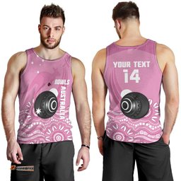 Custom Bowls Australia Breast Cancer Men Tank Top Pink Ribbon Kangaroo Aboriginal Art LT14