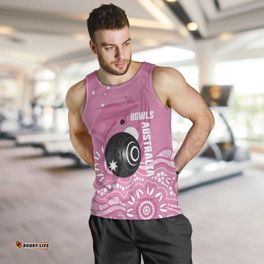 Custom Bowls Australia Breast Cancer Men Tank Top Pink Ribbon Kangaroo Aboriginal Art LT14