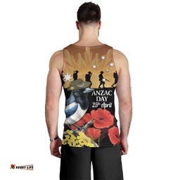 Australia Magpie ANZAC Day Men Tank Top Rising Sun 25th April Poppy Golden Wattle LT14
