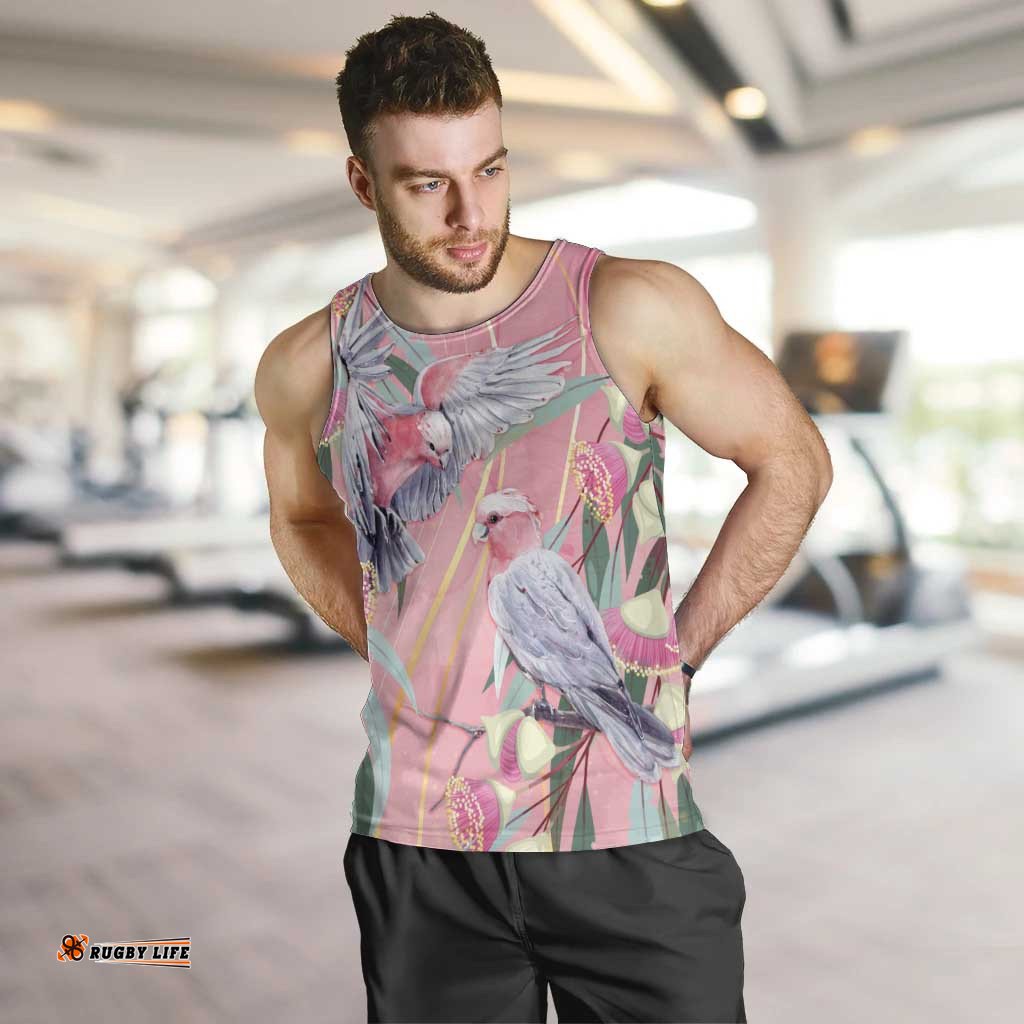 Australia Breast Cancer Awareness Men Tank Top Pink Galah with Eucalyptus Flowers LT7