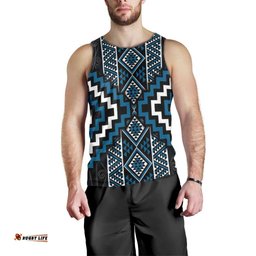Azure Tukutuku Pattern Aotearoa Men Tank Top Niho Taniwha and Puhoro Motifs LT7