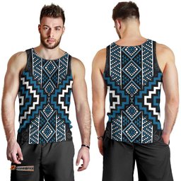 Azure Tukutuku Pattern Aotearoa Men Tank Top Niho Taniwha and Puhoro Motifs LT7