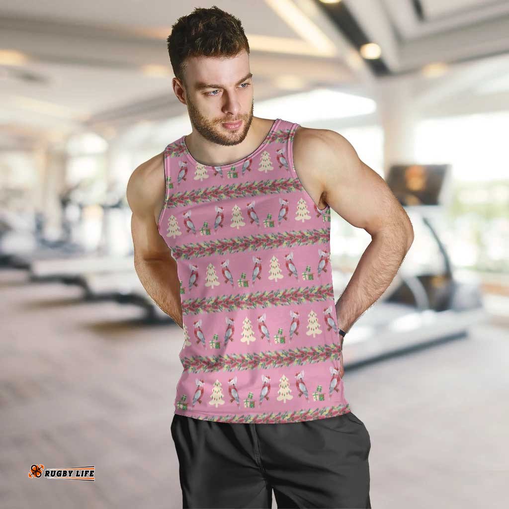 Australia Pink Galah Christmas Men Tank Top Eolophus Roseicapilla Bottlebrush Seamless LT14