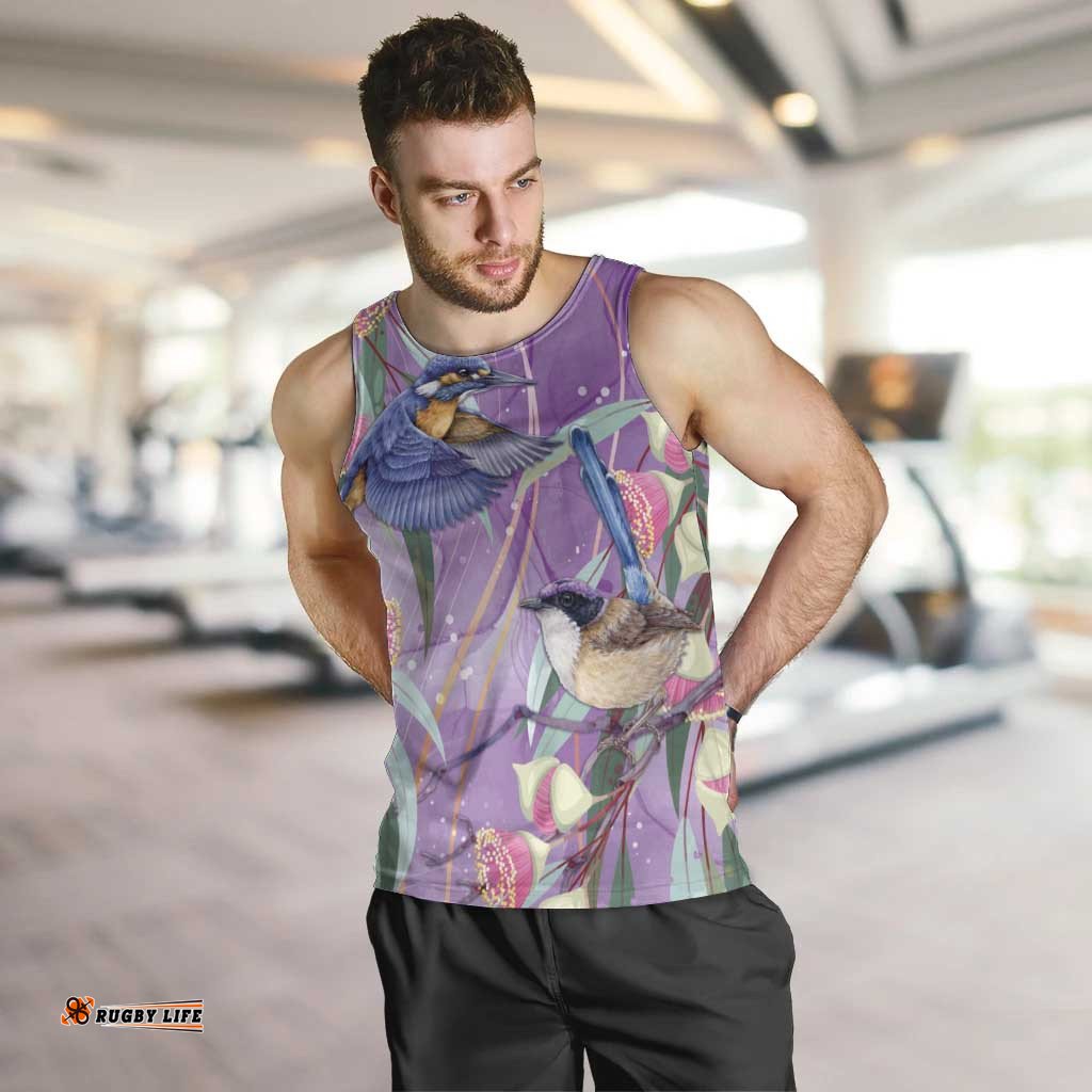 Australia Epilepsy Awareness Men Tank Top Purple Fairy Wren with Eucalyptus Flowers LT7