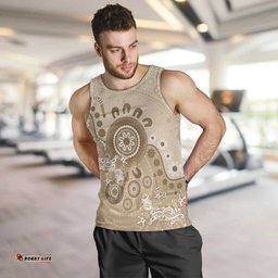 Beige Lizards Australia Men Tank Top Boomerang Indigenous Art LT14