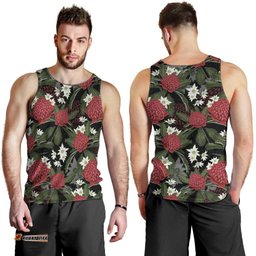 Australia Waratah Flannel Flower Men Tank Top Aussie Native Flowers Seamless Stylized LT14
