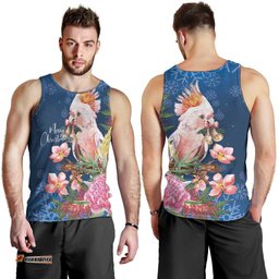 Australia Christmas Pink Cockatoo with Banksia Men Tank Top Snowy Blue LT7