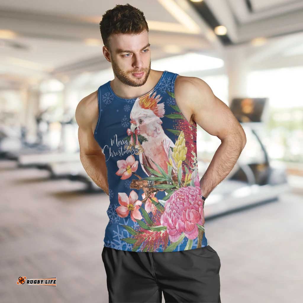 Australia Christmas Pink Cockatoo with Banksia Men Tank Top Snowy Blue LT7