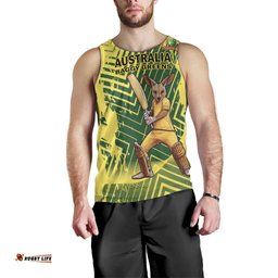 Custom Australia Cricket Men Tank Top Aussie Baggy Greens - Kangaroo Mascot Style LT14