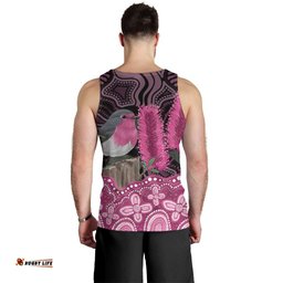 Australia Indigenous Men Tank Top Breast Cancer Pink Robin Bottlebrush Aboriginal Art LT14