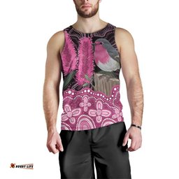Australia Indigenous Men Tank Top Breast Cancer Pink Robin Bottlebrush Aboriginal Art LT14
