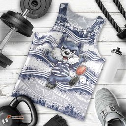 Custom Geelong Navy Men Tank Top Playful Cat Kicking Ball DT05