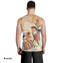 Australia Flame Robin Men Tank Top Petroica Phoenicea Banksia Indigenous Art LT14
