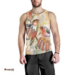 Australia Flame Robin Men Tank Top Petroica Phoenicea Banksia Indigenous Art LT14