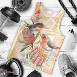 Australia Flame Robin Men Tank Top Petroica Phoenicea Banksia Indigenous Art LT14