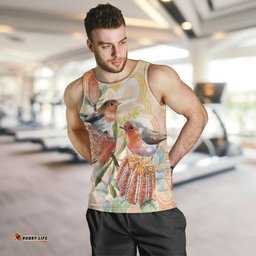 Australia Flame Robin Men Tank Top Petroica Phoenicea Banksia Indigenous Art LT14