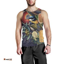 Aussie Honeyeaters Banksia Flowers Men Tank Top Aboriginal Dots Painting LT9