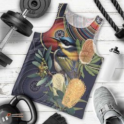 Aussie Honeyeaters Banksia Flowers Men Tank Top Aboriginal Dots Painting LT9