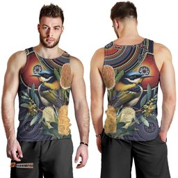 Aussie Honeyeaters Banksia Flowers Men Tank Top Aboriginal Dots Painting LT9