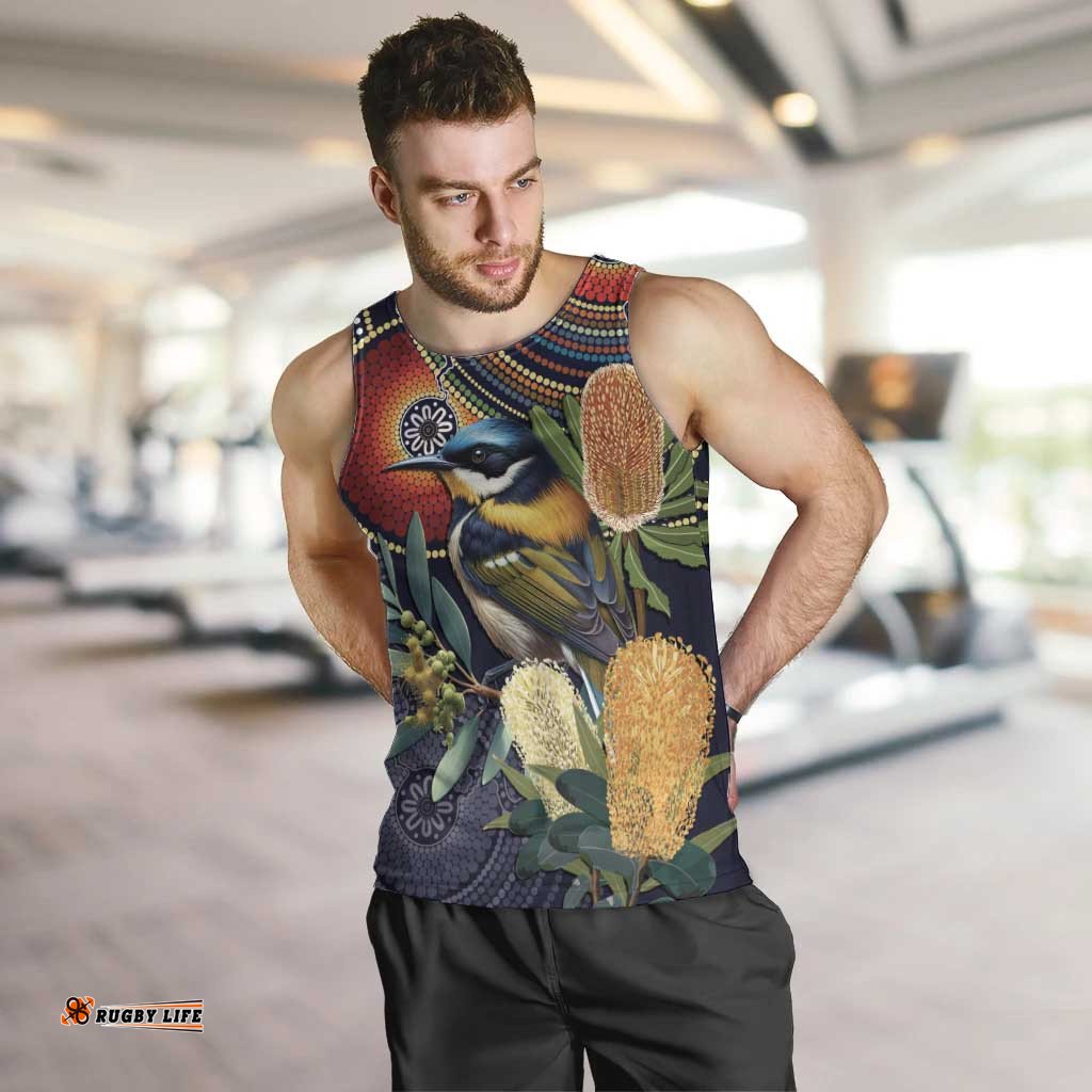 Aussie Honeyeaters Banksia Flowers Men Tank Top Aboriginal Dots Painting LT9