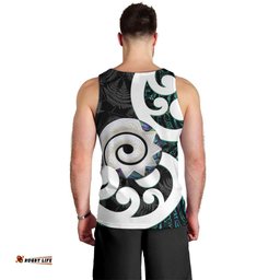 Aotearoa Koru Men Tank Top Cyan Maori Paua Shell Mix Silver Fern LT14